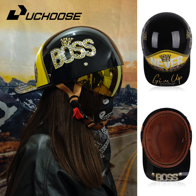Baseball Cap Structured - หมวกเบสบอลแบบเปิดสำหรับผู้ชายและผู้หญิงหมวกกันน็อคครึ่งใบแบบวินเทจสำหรับมอเตอร์ไซค์ผ้าพันคอสี่เหลี่ยมจัตุรัสฟรีเหมาะสำหรับการปั่นในฤดูร้อน