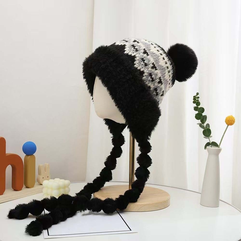 หมวกไหมพรมลายทางบุขนแกะพร้อมพู - Winter Trapper Hat บทวิจารณ์และราคา