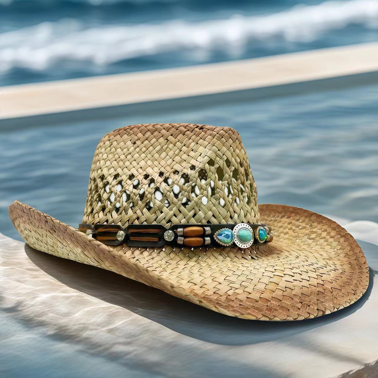 หมวกคาวบอยประดับเพชร หมวกฟางกั - Cowboy Hat Straw บทวิจารณ์และราคา